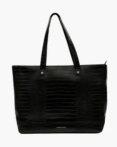 Modern Picnic Women’s Large Tote Bag – Black Croc Vegan Leather Exterior, Genuine Leather Style, Removable Insulated Pouch, Mini Travel Laptop Tote Bag for Work, Office & Outdoor | Laptop and Lunch Are Safe with Us | As Seen on Shark Tank