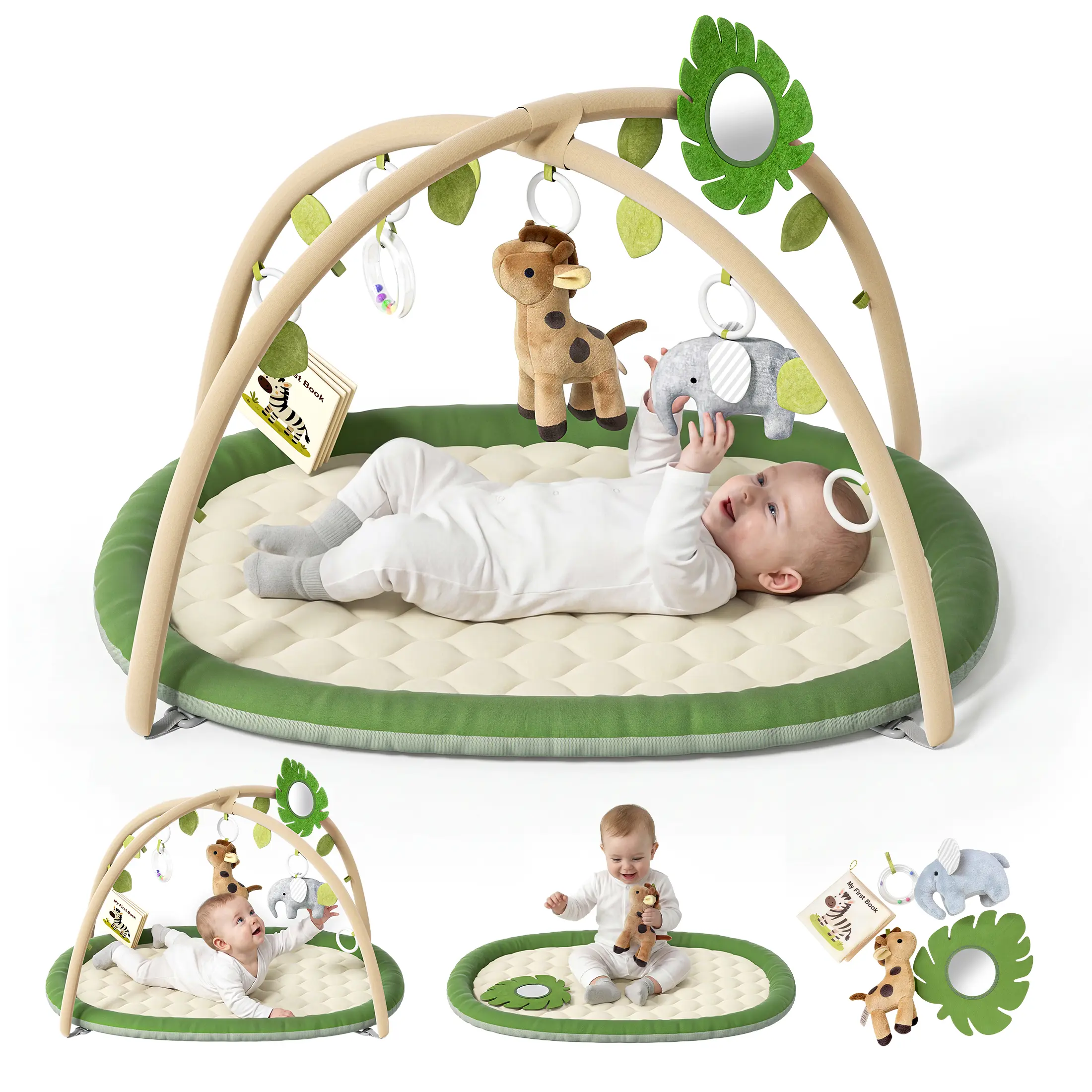 BabyBond Padded Nursery Development Play Mat - 5 Detachable Hanging Toys Newborn Baby Playgym, Tummy Time Activity Mat for Infants 0-18 Months, Newborn Gift, Mother's Day Gift, Nursery Development Mat