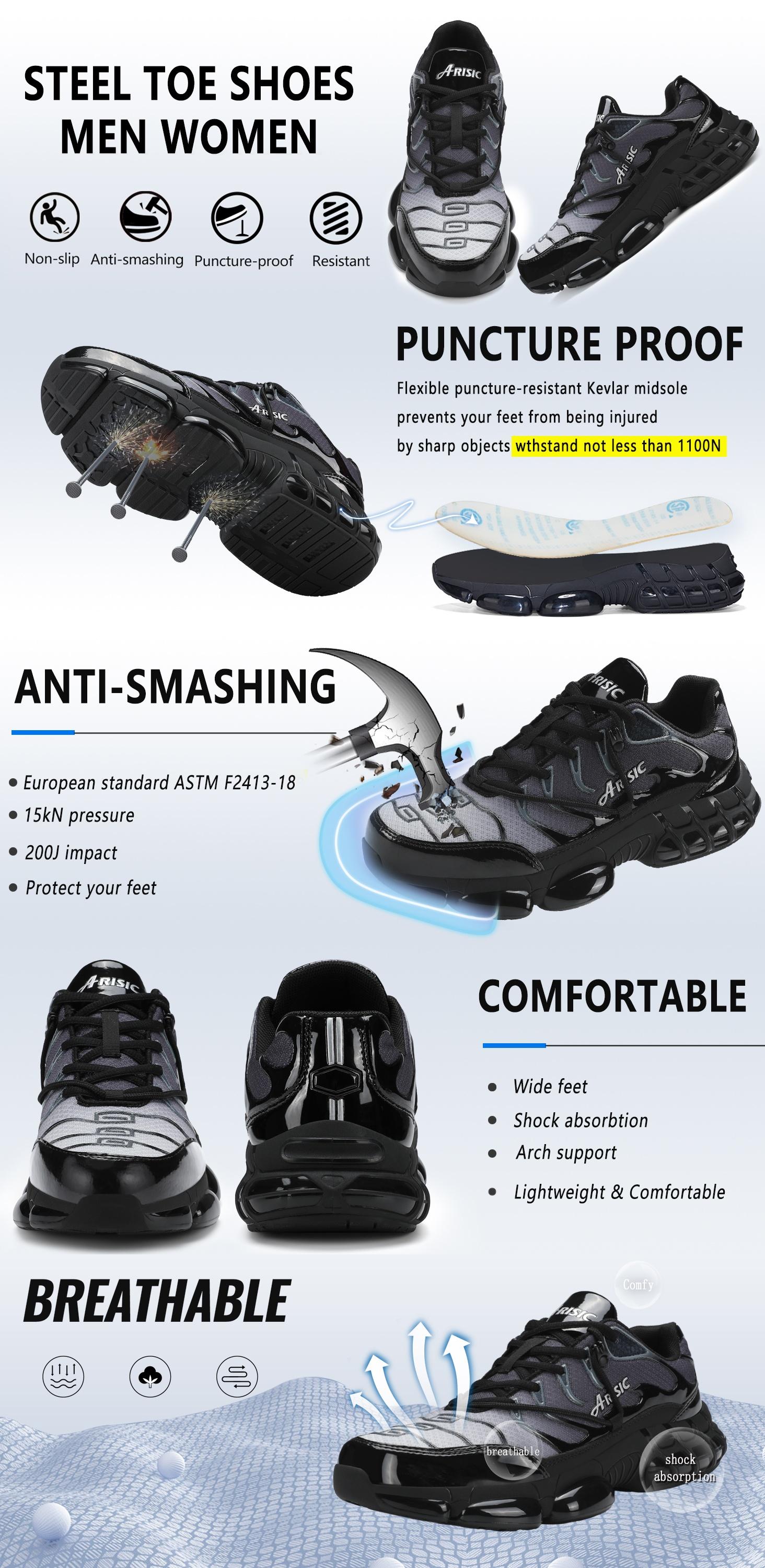 Men's Steel Toe Shoes Sturdy Work Shoes Lightweight Steel Toe Athletic Shoes Safety Shoes Puncture Resistant Composite Toe Outdoorfun