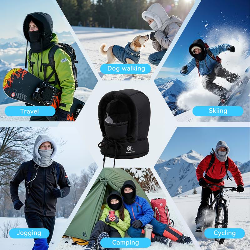 SOLOEVER 3-in-1 Thermal Hat Plush Balaclava Windproof Waterproof Adjustable Fit for Men Women Unisex Design Ideal for Outdoor Activities Ideal Gifts for Christmas outdoor winter warm hat cold