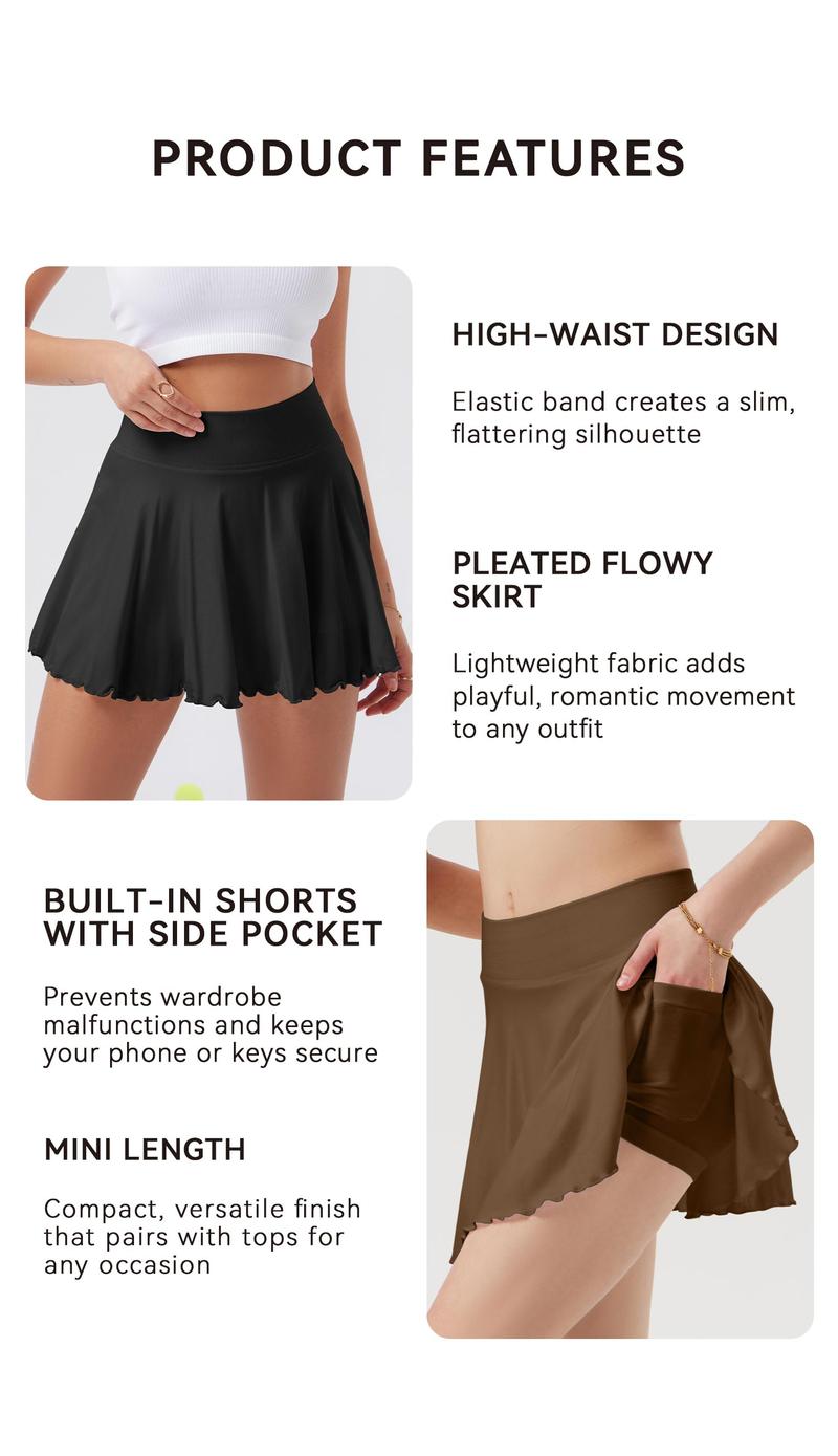 OQQ-Nine cents Women 2 Piece Skirts 2 in 1 Flowy Cheeky Short Skirts Stretchy Flared Casual Mini Skirts Girl Bottom Womenswear Ladies Skirtswomen Solid Color Skort White Skort