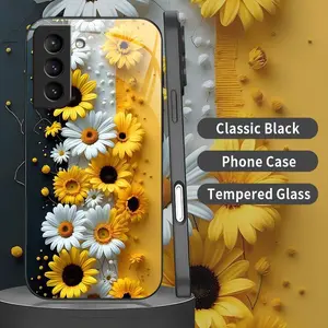 Cottagecore Sunflower Phone Case Aesthetic Yellow Daisy & Floral Black Cover for Galaxy S21+ 5g  --975