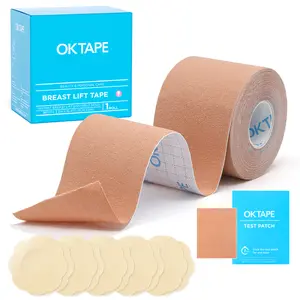 OK TAPE Breast Lift Tape for Large Breasts, 5 Pairs Nipple Cover Set, Breathable Invisible Body Tape for A-G Cup, 2''&3" x 16.4ft for All Skin Tones