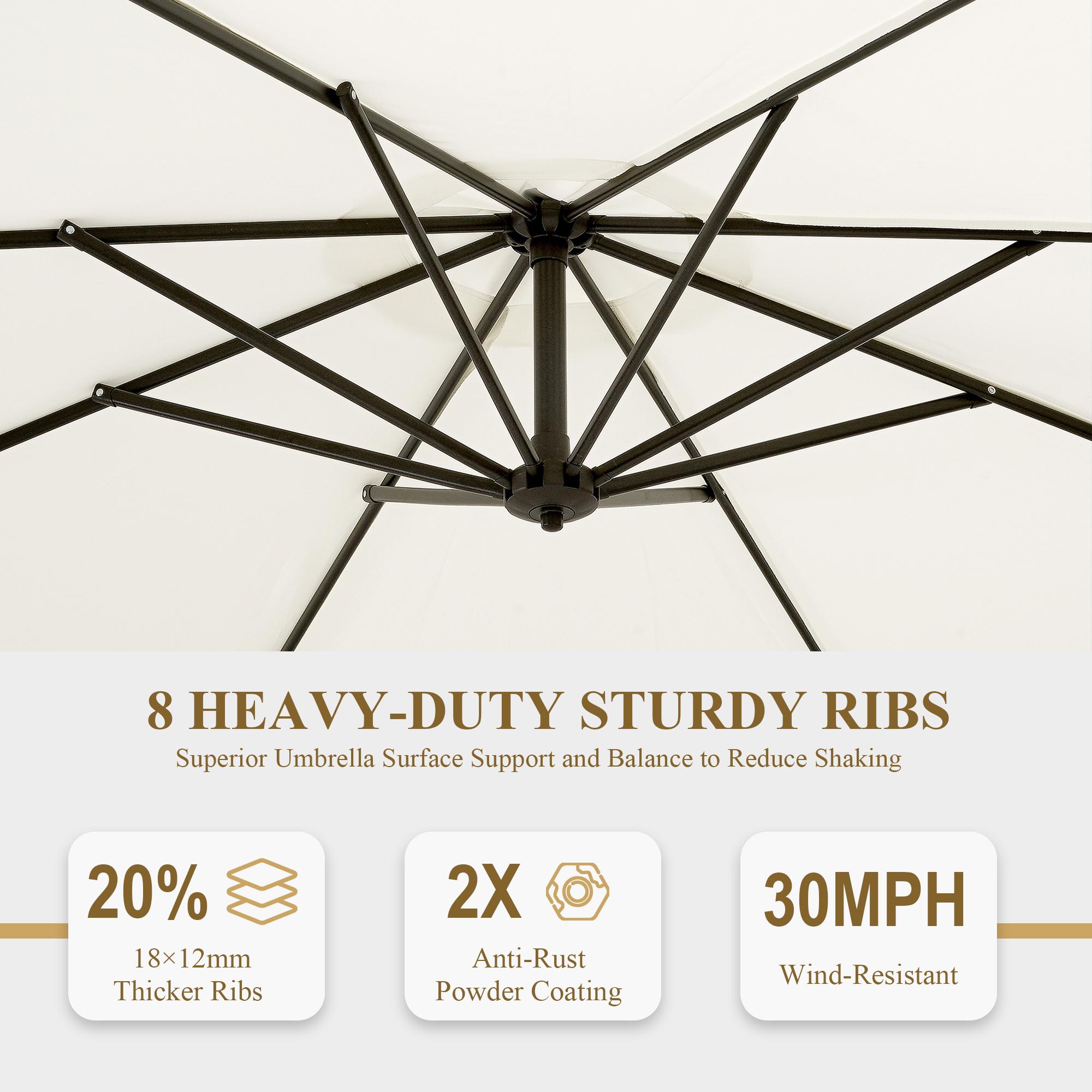 VECELO Patio Umbrella Outdoor 8.6ft Height Tall Garden Offset Cantilever Umbrella Canopy Lawn Crank and Cross Base Hanging Umbrellas,Fade Resistant Waterproof,Red,White,Beige patio umbrella white durable