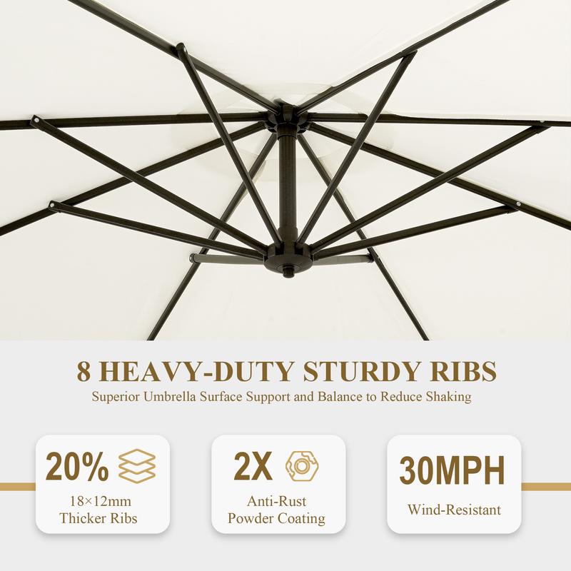 VECELO Patio Umbrella Outdoor 8.6ft Height Tall Garden Offset Cantilever Umbrella Canopy Lawn Crank and Cross Base Hanging Umbrellas,Fade Resistant Waterproof,Red,White,Beige patio umbrella white durable