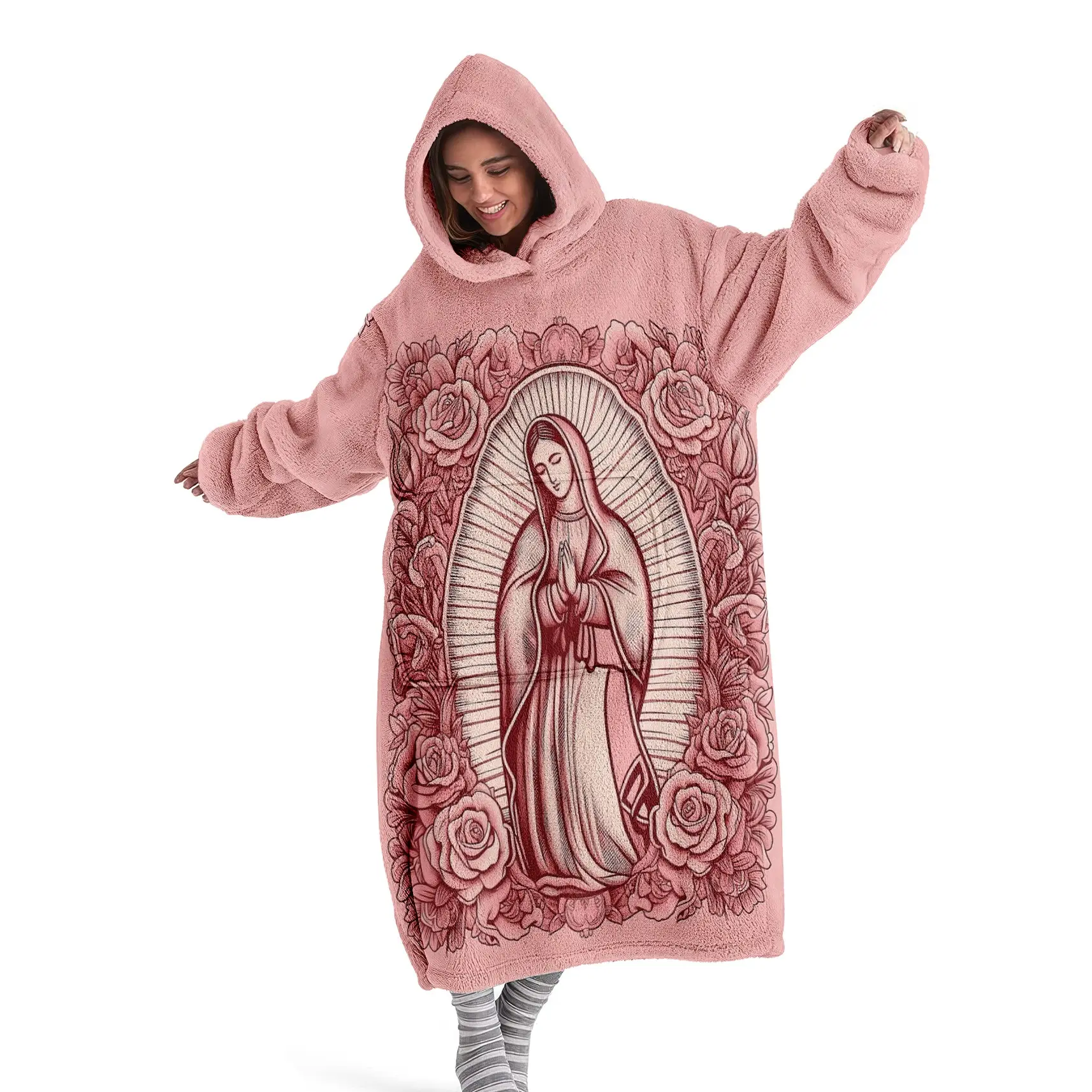 Hooded Blanket, Wearable Throw, Mary Rose Print, Soft Flannel, Cozy Sofa Cover, Air Conditioning Blanket, Nap Blanket, Office Bed Camping Travel, Napping Sofa Blanket