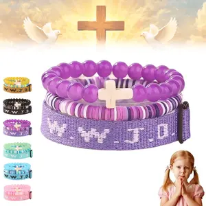 WWJD Cross Beaded Bracelet Set – What Would Jesus Do Inspirational Handcrafted Beads, Religious Christian Jewelry for Easter, Christmas & Mother’s Day, Blessing & Protection Gift for Women & Men