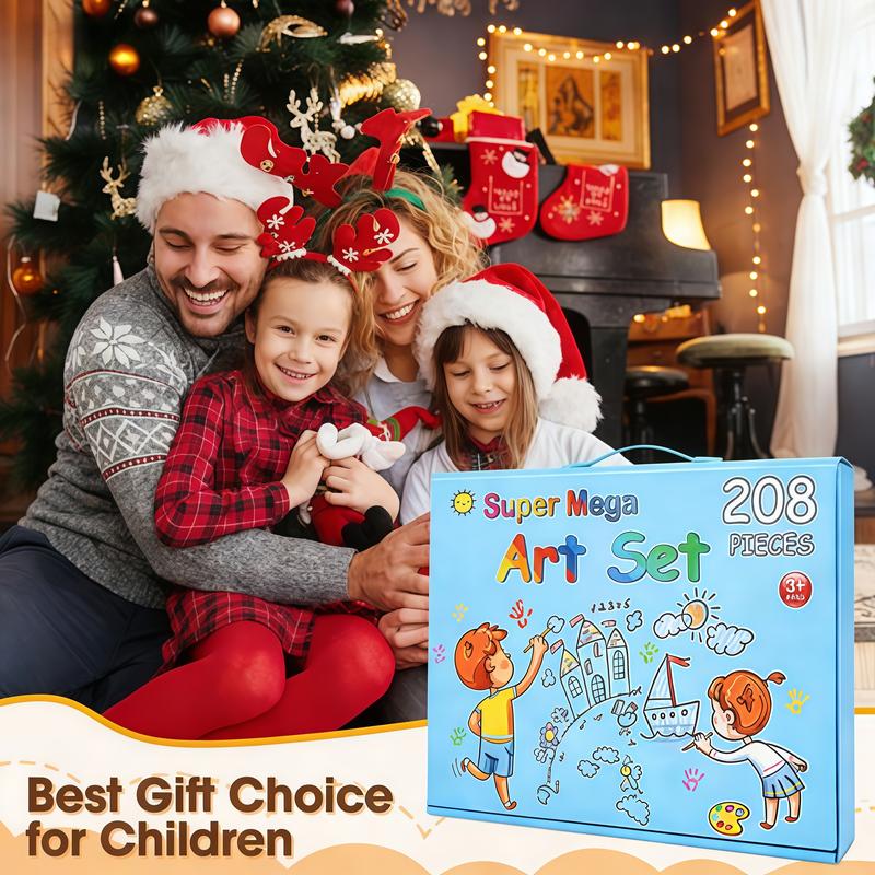 208-Piece Drawing Art Kit, Gifts for Kids Girls Boys Teens, Art Set Crafts Case with Double Sided Trifold Easel, Includes Sketch Pads, Crayons, Colored Pencils