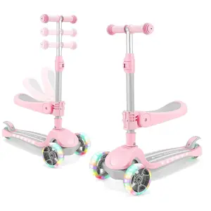 Kids' Seat Scooter with LED Light-Up Wheels Suitable for Ages 2-8 Adjustable Handlebar Height Detachable Seat Tilt Steering System 4-Level Height Adjustment Non-Slip Deck & Stable Frame ausome scooter electric scooter electric scooters