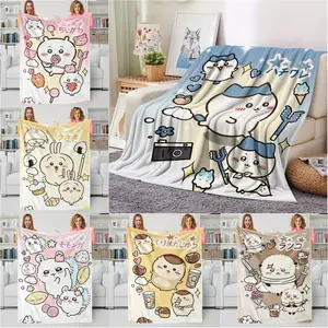 Aura Blankets Cute Chiikawas Printed Blanket Soft Comfort Flannel Throw Multifunctional Leisure Blanket for Home Office Camping Travel Gift