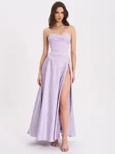 Raegan Taro Purple Jacquard Rouched Maxi Dress