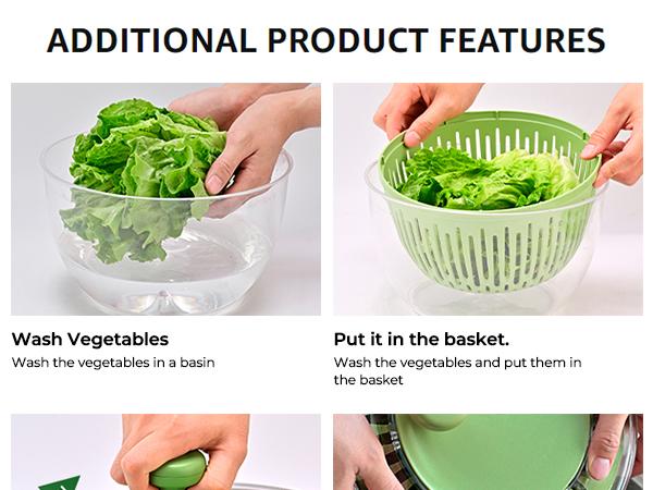 PUKOMC 5 in 1 Large Salad Spinner Dehydrator with Vegetable Chopper Drainer Bowl & Colander Multifunctional Kitchen Utensils Springtok Green - Fathersdaygift Detachable 304 Stainless Steel Blades Food-Grade Materials Dishwasher Safe Slicer Basket Board