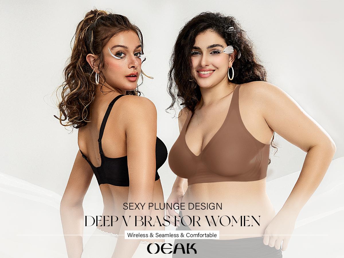 OEAK Deep V Seamless Bras for Women Comfortable Push Up Bra No Underwire Jelly Bra