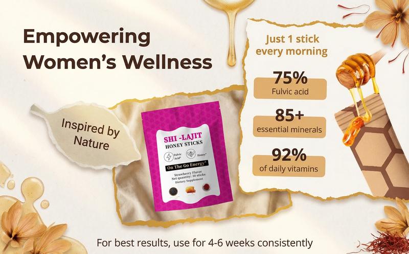 SHE-Lajit Shilajit Honeysticks for Women | Pure Himalayan Shilajit with Shatavari & Saffron | Hormonal Balance & Natural Energy Support | Delicious Organic Honey Infused | 30 Count Sticks