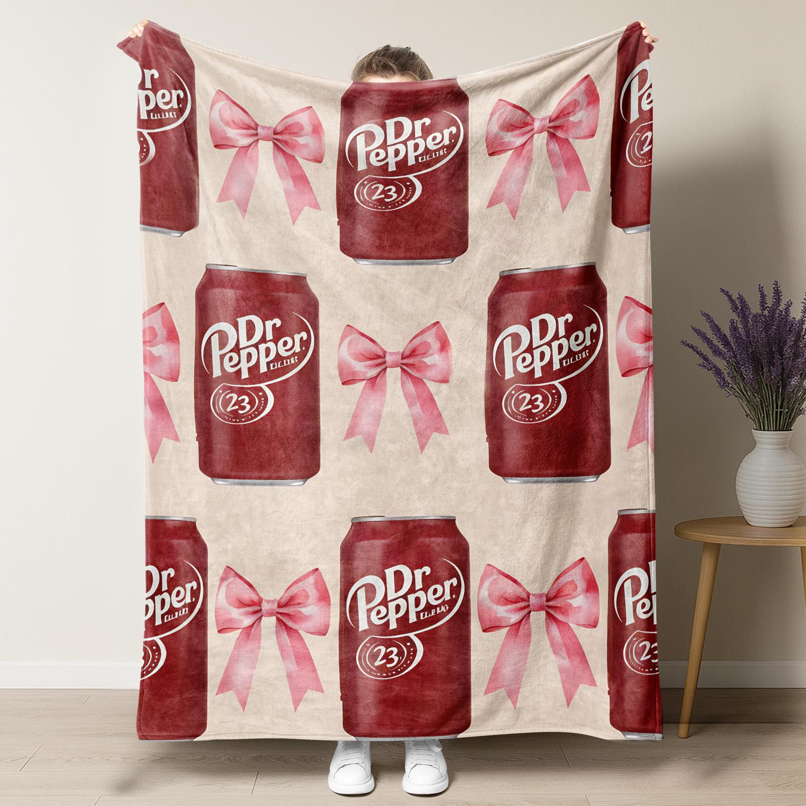 Dr Pepper Coquette Bow Flat Velvet Blanket Soft Flannel Cartoon Pattern Gift Cozy Warm lightweight personalized decorative giftabl fluffy figure print