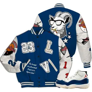 Retro Rare Air 11s Varsity Jacket - GOAT Got Em All Over Print High-Grade Polyester Custom Baseball Jacket with Snap Closure & Elastic Details for Casual Wear