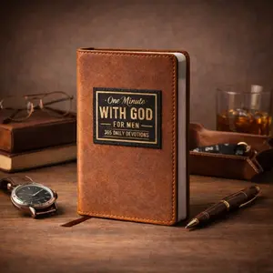 365 Days Daily Devotional Book for Men, One Minute with God Leather Journal, Religious Christian Gift for Husband Dad, Spiritual Growth Pocket Book