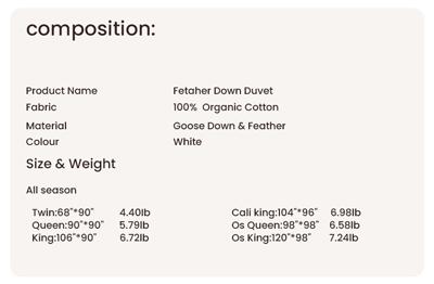 APSMILE Pure Cotton Feather Down Duvet Comforter Nature Duvet Insert All Season 100% Organic Cotton for Sweet Sleep