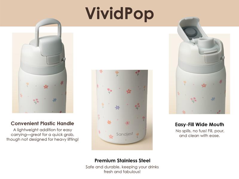 Sandjest 32oz Water Bottle with Push-button Lid, Vacuum Stainless Steel Insulated Drinkware, Travel Outdoor Sports Camping Birthday Christmas Gift