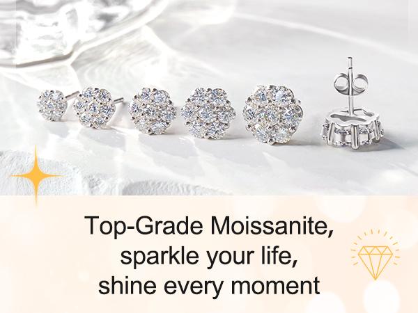 Delzzad 18k Gold-Plated Floral Stud Earrings Flower Lab-Created Moissanite Stud Earring Screw Back/Butterfly Back S925 Sterling Silver Moissanite Jewelry Perfect Birthday Mother’s Day Unisex Christmas Gift for Men Women Wedding Set