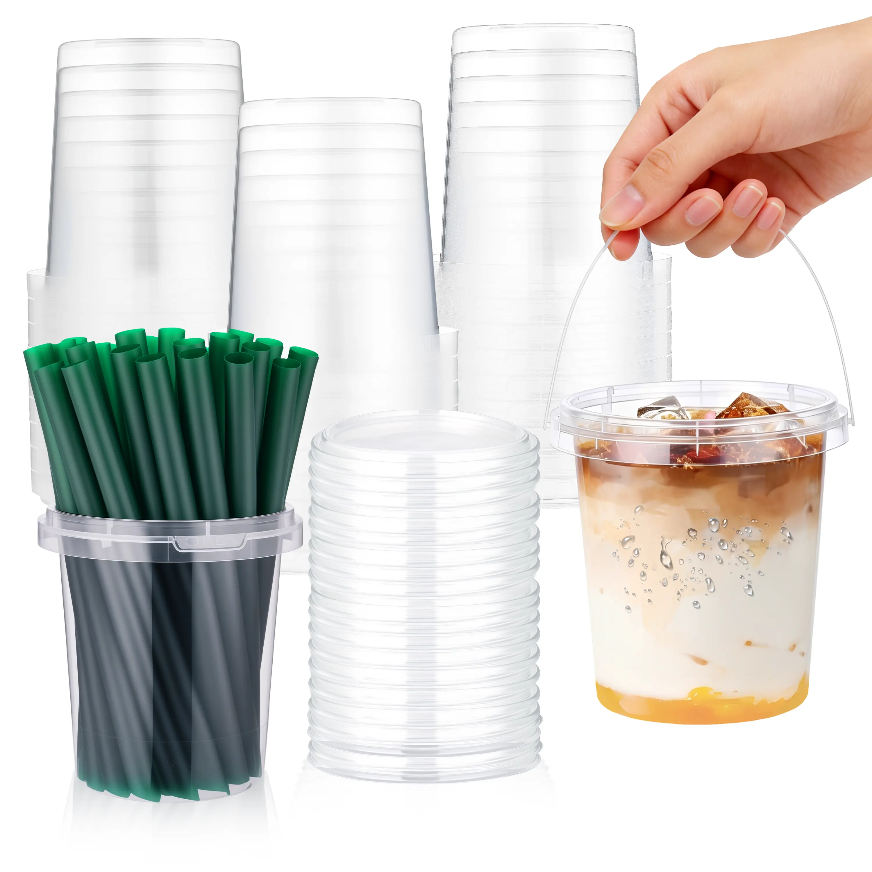 30 Sets 24oz drink buckets with lids and straws | Leak-Proof PP Material | patron reusable cups with straw | Ideal for Hot/Cold Drinks, to go , Parties & Events/ iced coffee buckets,large plastic cup,food truck supplies #SummerWins #DealsForYouDays,father