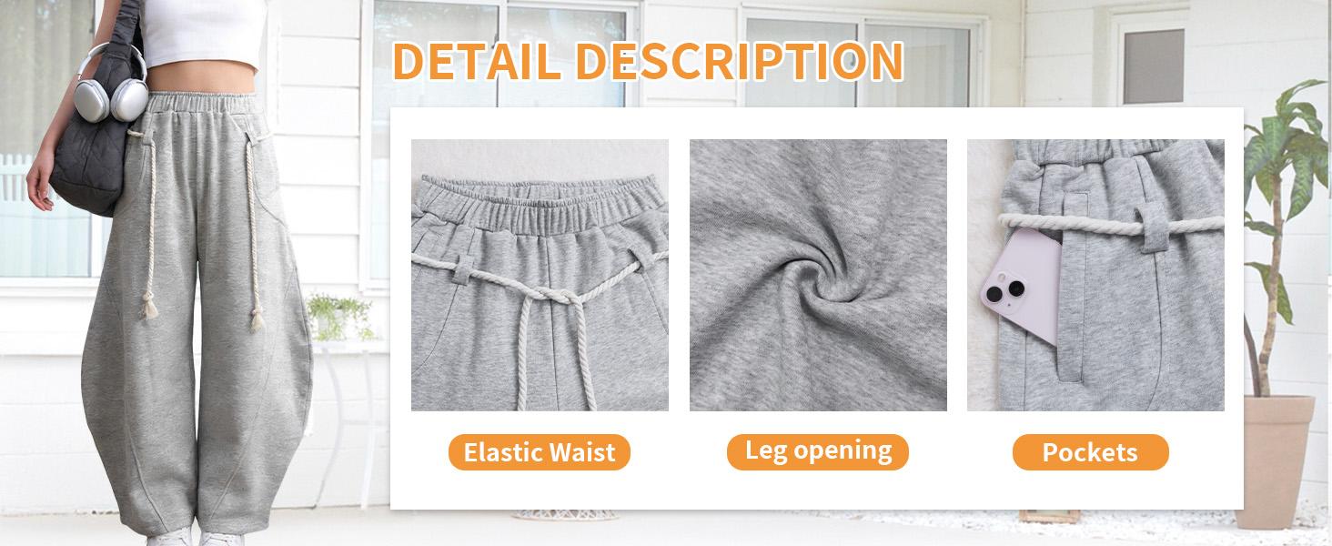 Fit and silhouette detail for Women's Oversized Wide-Leg Drawstring Sweatpants