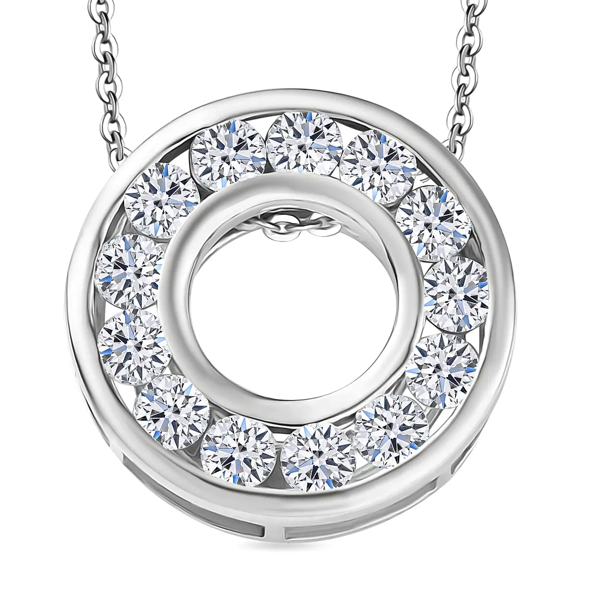 Luxuriant Lab Grown Diamond E-F VS Circle Pendant Necklace (20 Inches) in Rhodium Over Sterling Silver 1.00 ctw