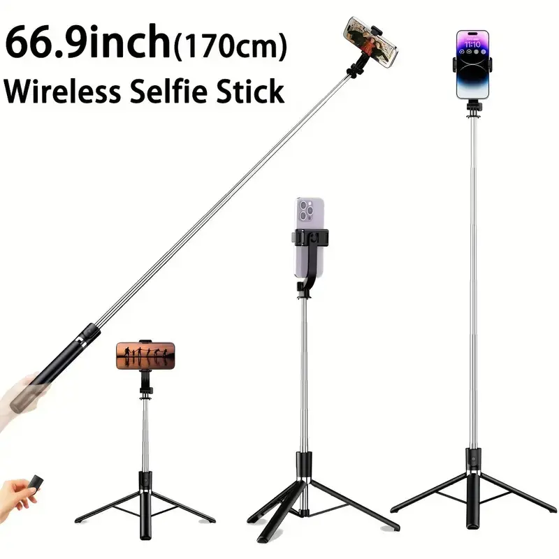 68-Inch Adjustable Telescoping Selfie Stick Floor Tripod - Portable Professional Selfie Accessory with Wireless Remote Shot Control, 360° Angle Control, Stable Anti-Shake Design for iPhone/Android Smartphones, Vlogging Equipment, Travel Vlog Ready