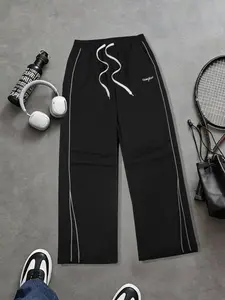 Men's casual loose wide-leg sweatpants, with fashionable letter printing patterns; street-style casual pants, with drawstring belt design, the fabric is comfortable and breathable; suitable for daily casual wear.The loose version is perfect for men., Bagg