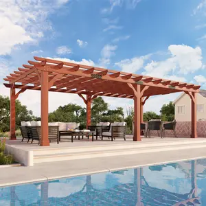 [Ships in 5 Boxes] AMERLIFE 12x24 FT/12x20 FT Premium Cedar Wood Pergola with Trellis Roof & Weather-Resistant Support, Outdoor Pergola Kit with Stakes, Garden Gazebo for Patio, Backyard & Events, Reddish-Brown