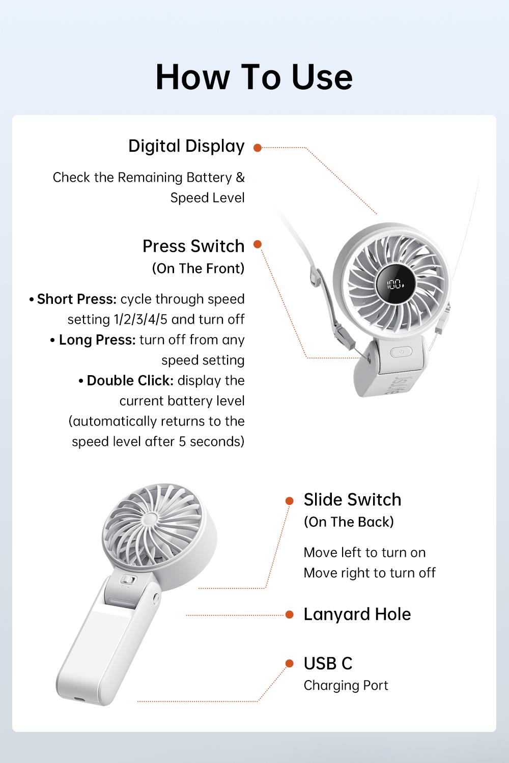 JISULIFE Portable Mini Fan 5000mAh, 150° Foldable USB Fan with 5 Speeds, 3-in-1 Handheld/Desk/Neck Strong Wind Fan, Lightweight Cooling for Travel & Concerts, Perfect Gift for Family & Friends