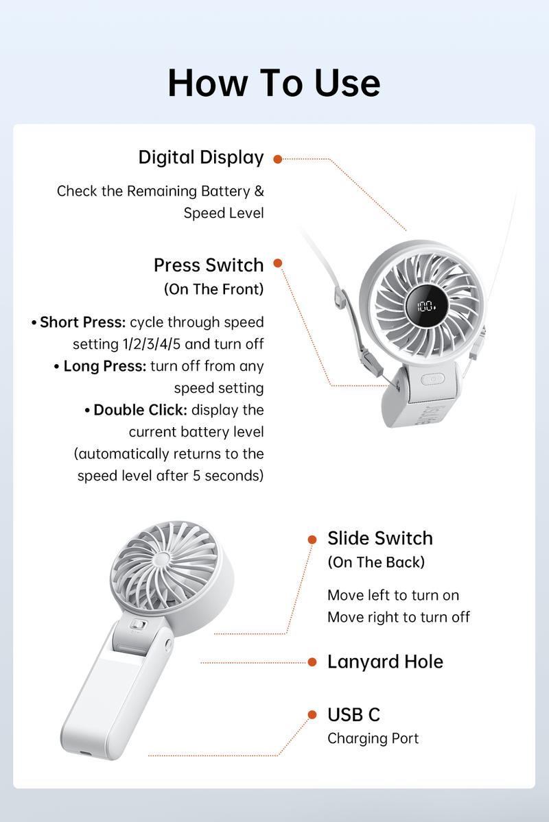 JISULIFE Portable Mini Fan 5000mAh, 150° Foldable USB Fan with 5 Speeds, 3-in-1 Handheld/Desk/Neck Strong Wind Fan, Lightweight Cooling for Travel & Concerts, Perfect Gift for Family & Friends