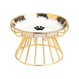 Elevated Ceramic Cat Bowl 1 Set – Cute Cat Paw Design with Iron Stand, Comfortable and Stylish Pet Feeder for Cats and Small Dogs, Durable, Easy to Clean, Perfect Pet Accessories and Feeding Supplies