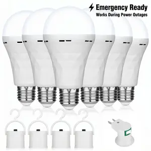 4 Pack Rechargeable Emergency Light Bulbs with Hook, 1500mAh Battery Powered LED Bulb, 12W 60W Equivalent Power Outage Light for Home Backup and Storm Ready Use