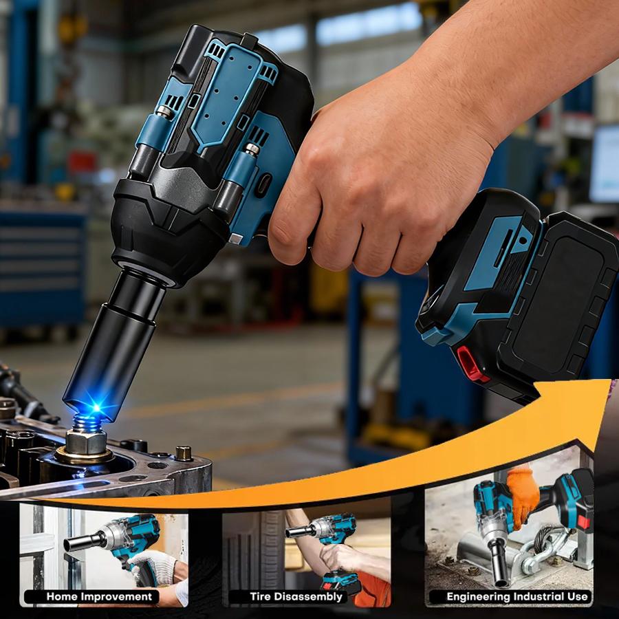 750N.m Cordless Impact Wrench, All-Metal Cordless Impact Gun with 2 * 3.0Mah, 3-IN-1 Electric Impact Wrench with 5 Sleeves, High Torque 1/2 Impact Wrench