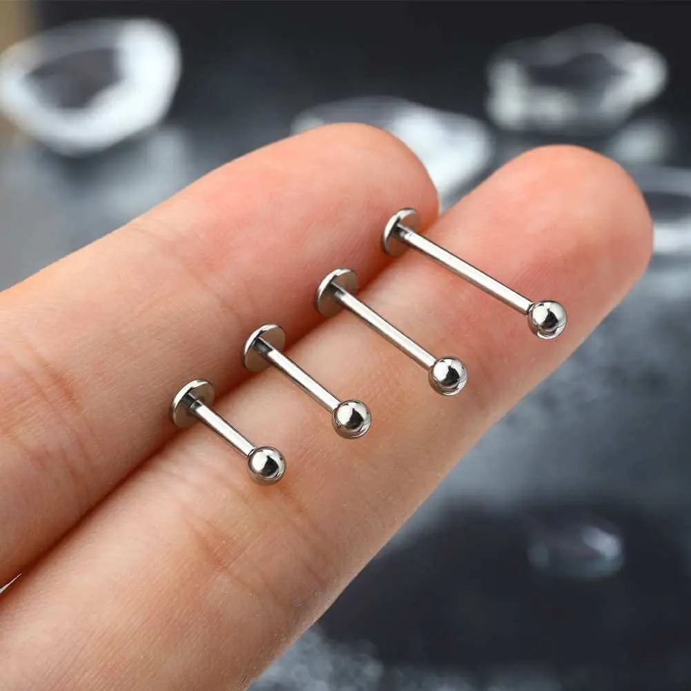 Oufer 16G Titanium Internally Threaded Ball Top Lip Labret Cartilage Stud