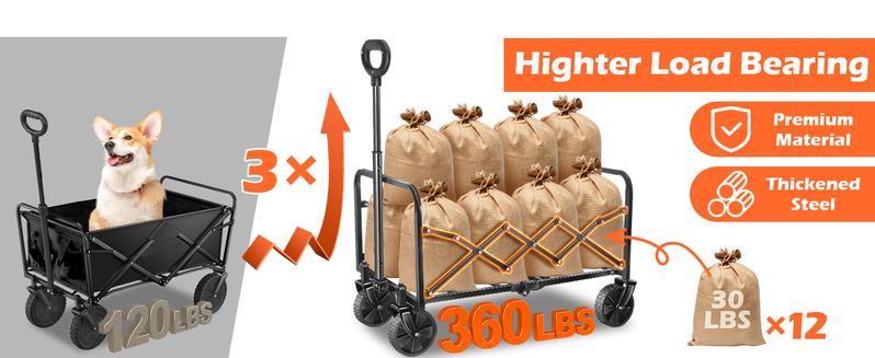 360LBS Load-Bearing Foldable Camping Wagon，Side Pockets, Multi-Functional Hand Cart for Outdoor & Home Use, Grocery & Cargo Trolley Trollies