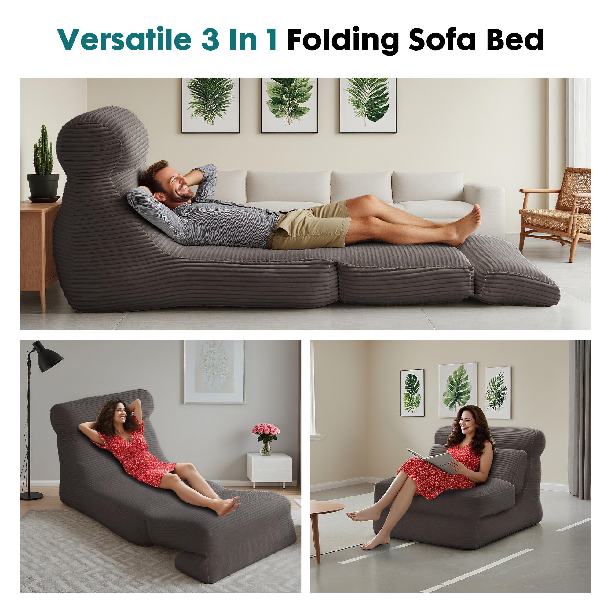 Folding Sofa Bed, Convertible Sleeper Chair with Pillow Foldable Mattress with Back Support, Portable  Comfy Floor Sofa Lounge Fold Out Chair Bed for Living Room Bedroom,  Single