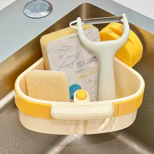 Corner Sink Strainer Basket with One-Click Open Bottom, Suction Cup Mount Kitchen Strainer, 23.67 Oz Capacity Fine Mesh Food Residue Catcher for Kitchen Sink Corner, Dish Sponge Holder(Yellow)