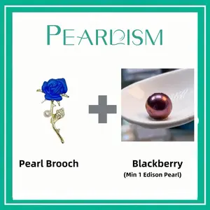 【Andrew】 Blue Rose Brooch + Blackberry Edison pearl  (Min 1pc Edison pearl as gift) [Open in live ]｜Freshwater Deep color Pearl 9-12mm