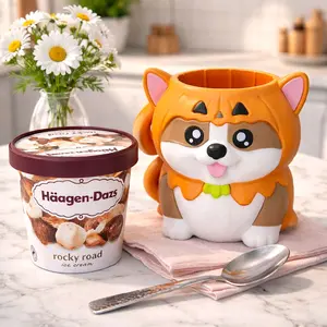 Cute Dog Corgi iced cream holder, gift for her, 3D print for iced cream tub with Space for Two cookies and spoons, christmas present Kitchen Utensils