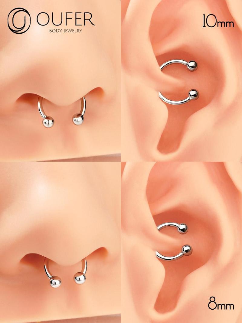 Oufer 14k Solid White Gold 16G Internally Threaded Ball End Horseshoe Septum Nose Piercing Ring -Classic Fit for Everyday Wear Inner Diameter 8mm 10mm