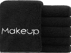 Makeup Remover Cloth 6 Pack,Premium Washable Soft 13x13 Inch Facial Cleansing Makeup Towels,Quick Dry Microfiber Face Towels Washcloths for All Skin Types,Black