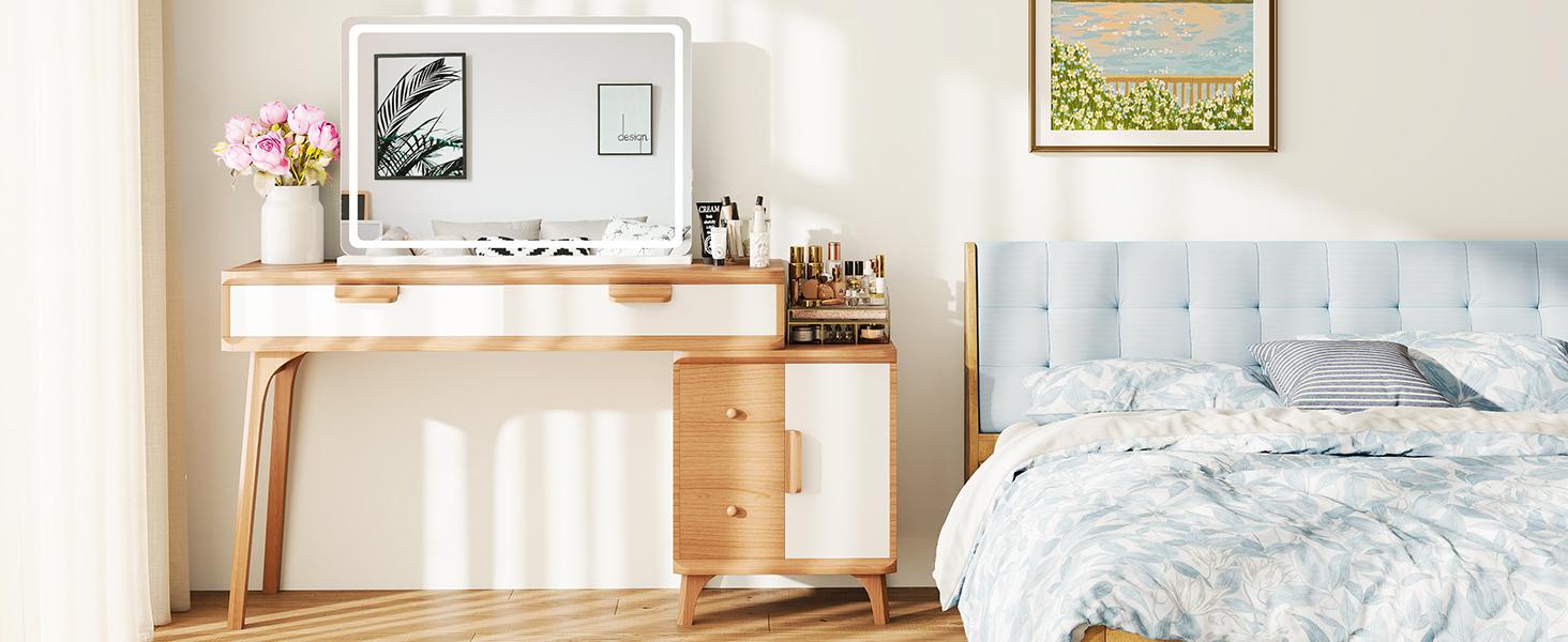 Vanity Mirror with Lights, LED Makeup Mirror with Dimmable 3 Color Modes, Touch Screen Control Vanity Based Mirror Desk Mirror Square White