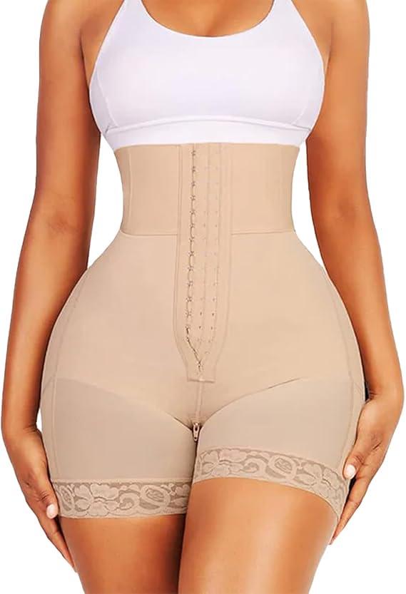 Strapless Fajas Colombianas for Women Tummy Control Body Shaper Shorts with Butt Lifter & Zipper Crotch High Waist Lace Trim