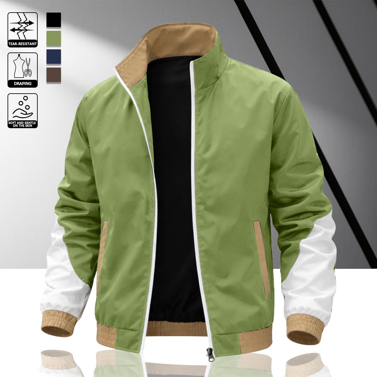 Men's colorblock patchwork jacket, windproof stand collar jacket design, durable fabric, suitable for sports and casual wear, skateboarding, street style, daily outings, campus life, commuter fit