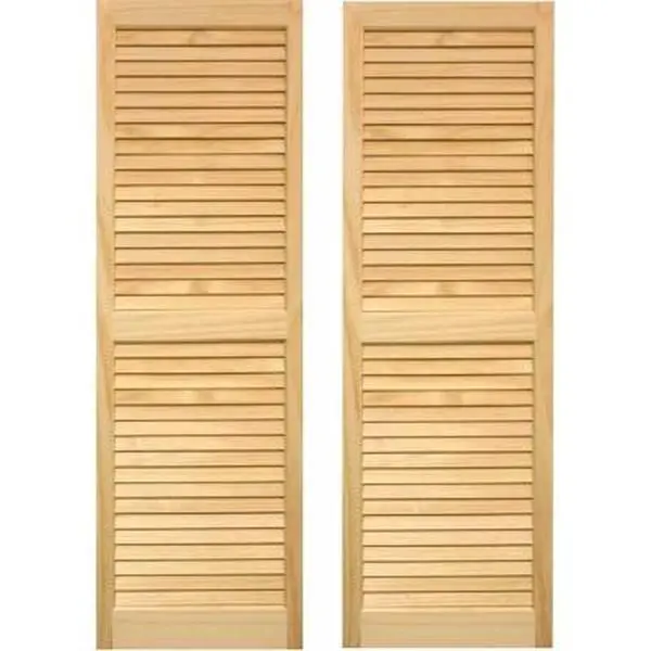 Premium White Pine Wood Louvered Shutter Panels (15x63 in), Non-Transparent Heavy-Framed Exterior Window Slats, No Finger Joints, Glued & Nailed, Decorative Hardware Available, Ready for Installation