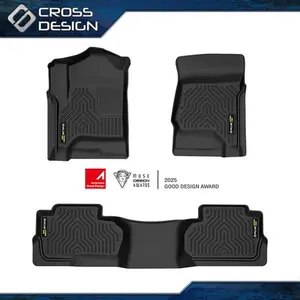 CROSSDESIGN  TPE Floor Mats Fit 15-19 Chevrolet Silverado/GMC Sierra 1500 2500 3500 Double Cab Front & 2nd