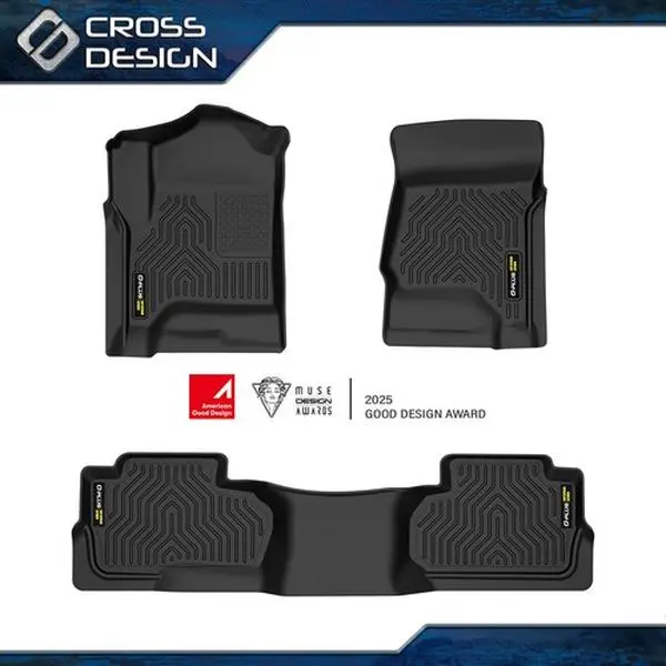 CROSSDESIGN TPE Car Floor Mat - Automotive Floor Mat for 15-19 Chevrolet Silverado/GMC Sierra 1500/2500/3500 & 19-25 Silverado/GMC 1500 Double Cab Front & 2nd Row, Truck Accessory, Car Accessory, Floor Mats For Trucks
