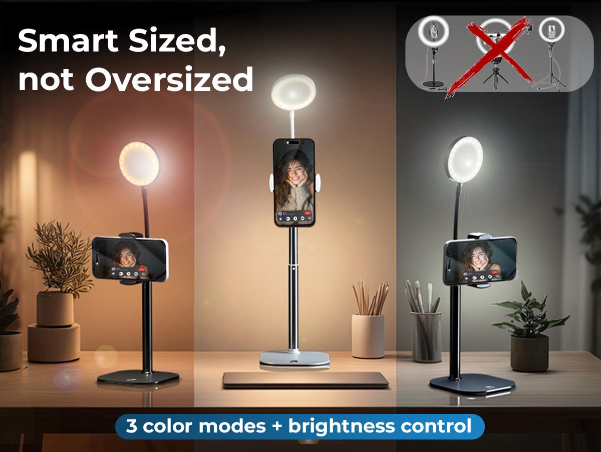 LED Ring Light Tripod Phone Holder for Zoom Video Recording, Makeup, Live Stream, Calls. Portable 9-14" Adjustable Phone Stand with Light for Content Creator